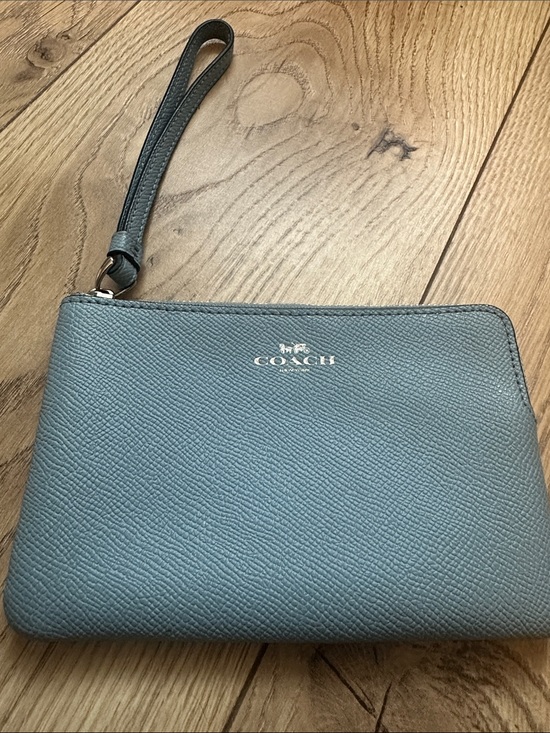 Coach Other - Coach Denim Blue Leather Wristlet with Silver Logo